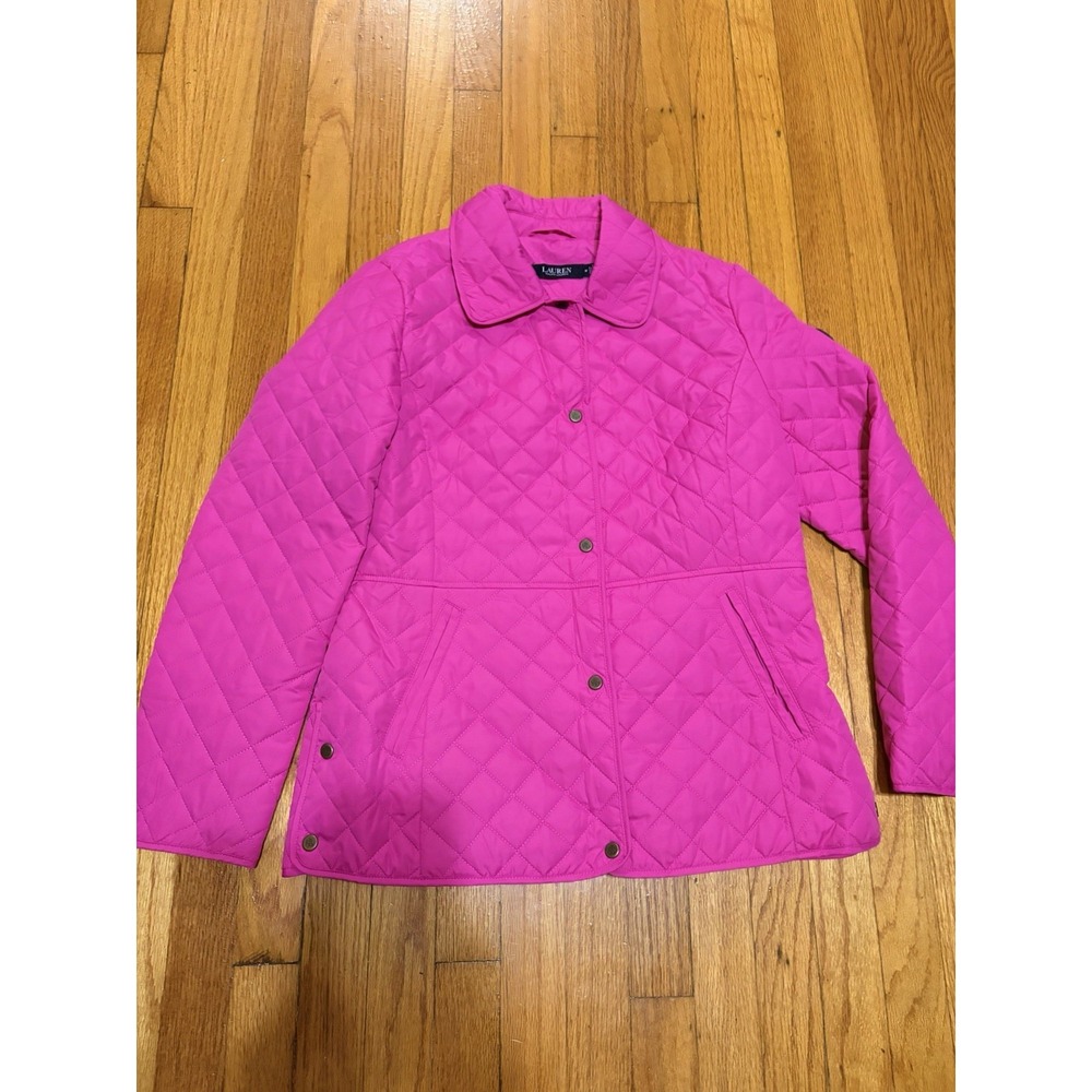 Lauren Ralph Lauren Button Up Quilted Designer Jacket Women's Medium Pink